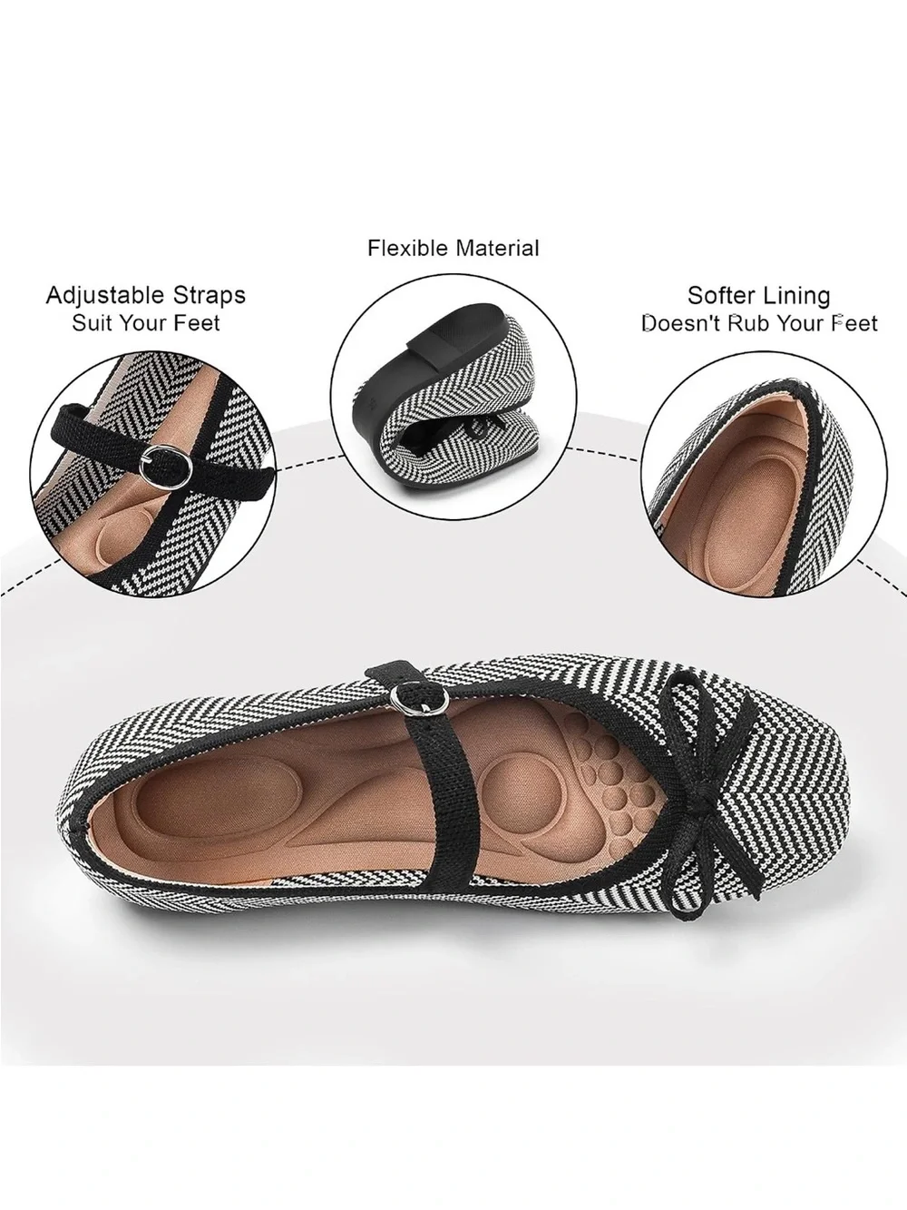 NWT Black & White Herringbone Mary Jane Ballet Flats